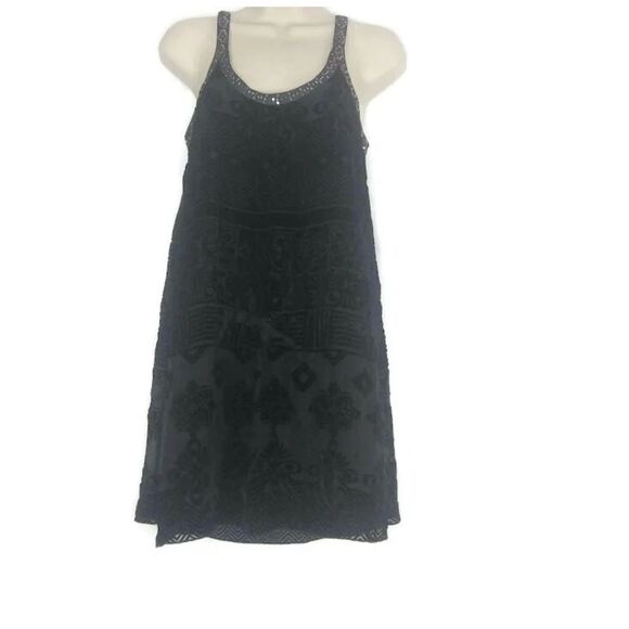 NWT Free People Silk Blend Strappy Black Velvet Mini Dress Size 10 - Picture 1 of 5
